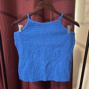 Blue Ruched Cami Top with Cross Back